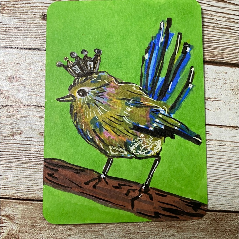 ACEO ORIGINAL ART TRADING CARDS 2.5 x 3.5” MINI ATCs 5PC ROYAL BIRDS COLLECTION - Picture 2 of 13